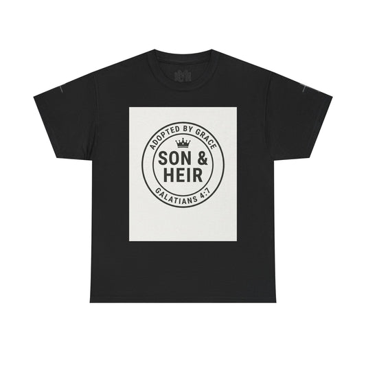 Christian Son & Heir T-Shirt — 'Adopted by Grace' Faith Tee with Jesus Prayer Design