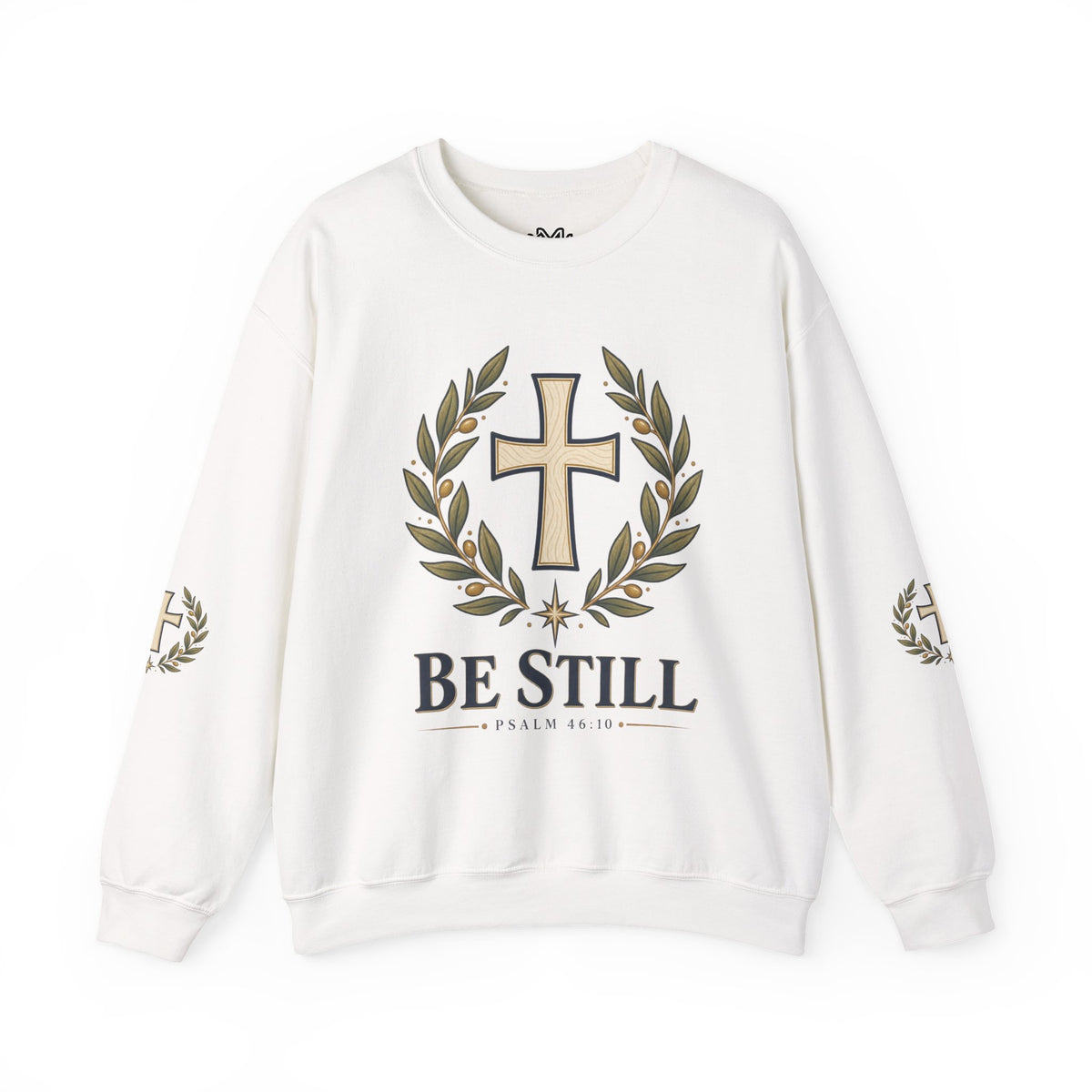 Crewneck Sweatshirt — "Be Still" Psalm 46:10 Christian Cross Design