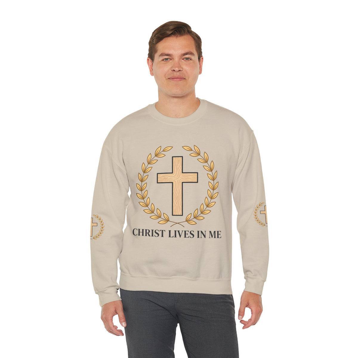 Christian Cross Crewneck Sweatshirt – "Christ Lives in Me" Religious Pullover