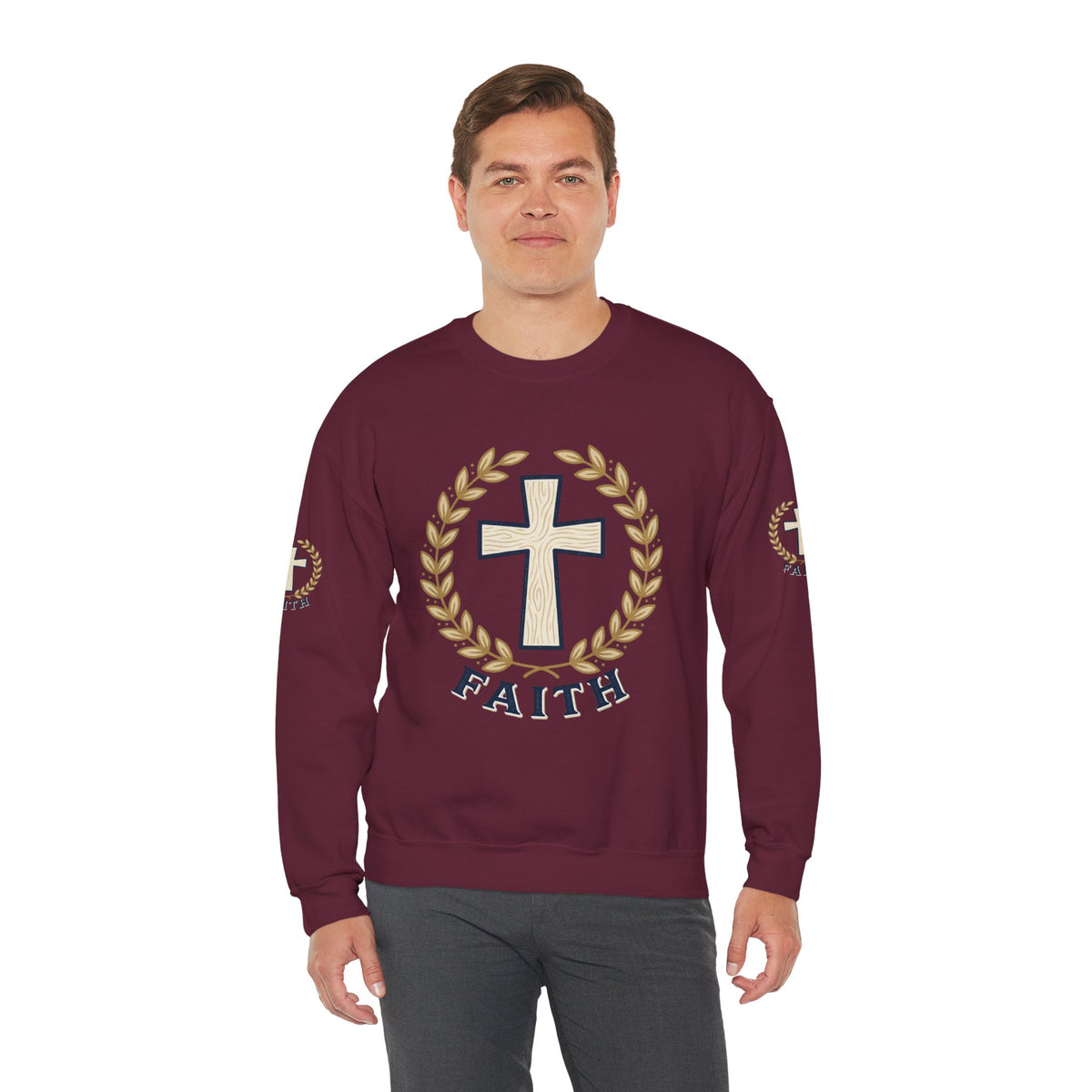 Faith Cross Crewneck Sweatshirt — Christian Psalm 27:1 Pullover