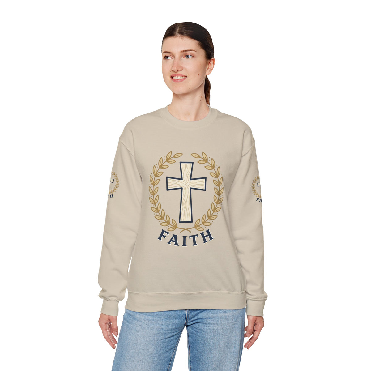 Faith Cross Crewneck Sweatshirt — Christian Psalm 27:1 Pullover