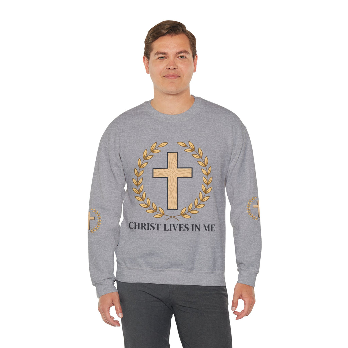 Christian Cross Crewneck Sweatshirt – "Christ Lives in Me" Religious Pullover