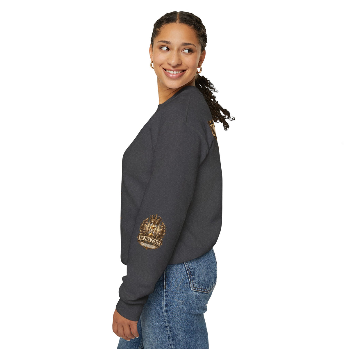In His Time Crewneck Sweatshirt – Inspirational Christian Scripture Hourglass Design