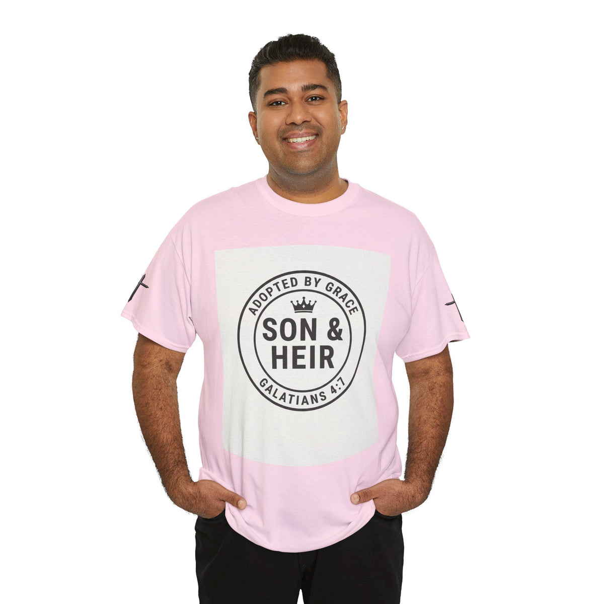 Christian Son & Heir T-Shirt — 'Adopted by Grace' Faith Tee with Jesus Prayer Design