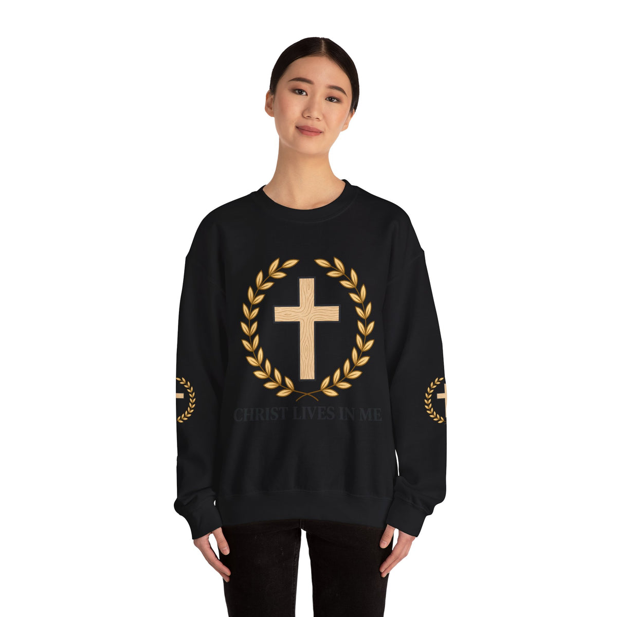 Christian Cross Crewneck Sweatshirt – "Christ Lives in Me" Religious Pullover