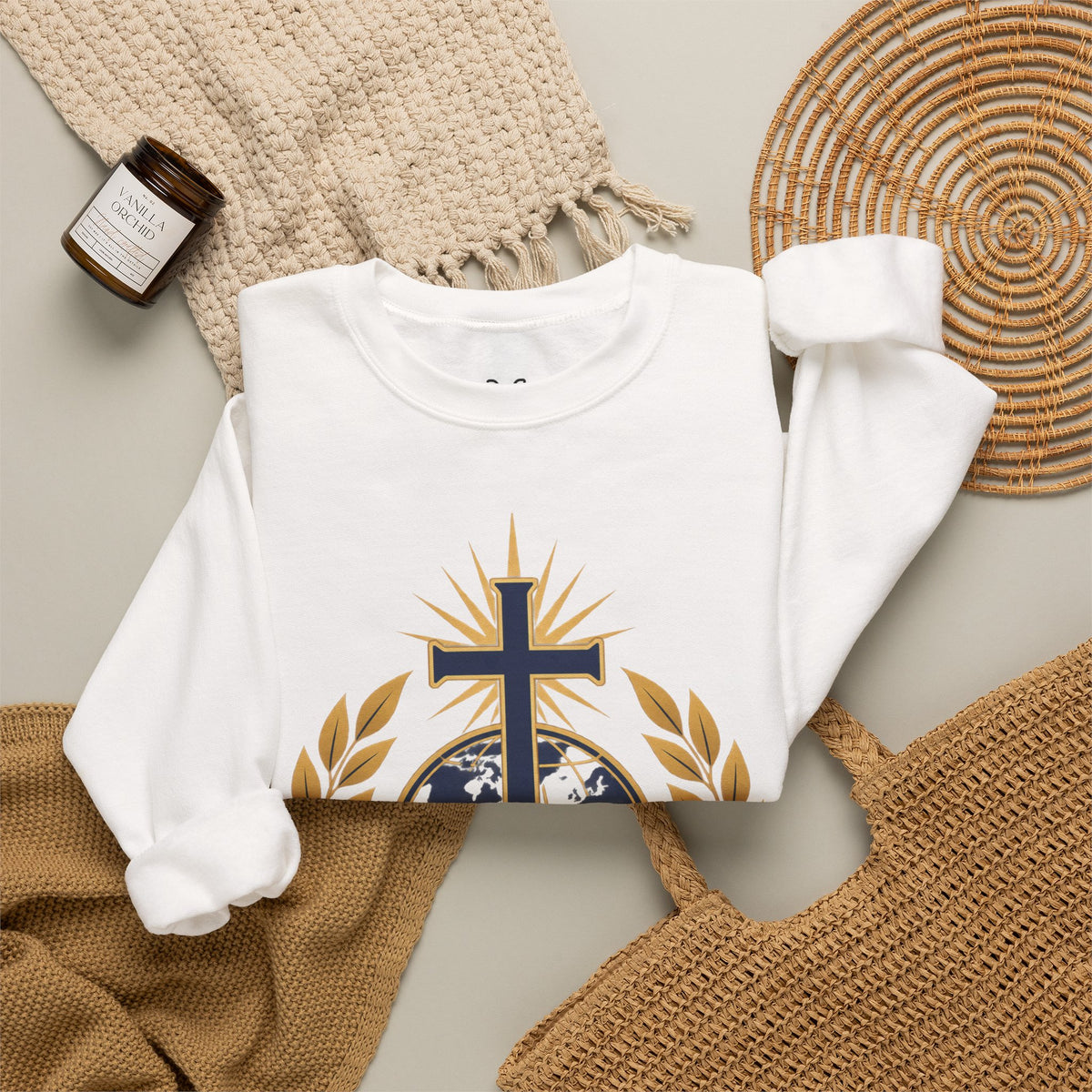 Great Commission Crewneck Sweatshirt — Christian Cross Globe Design