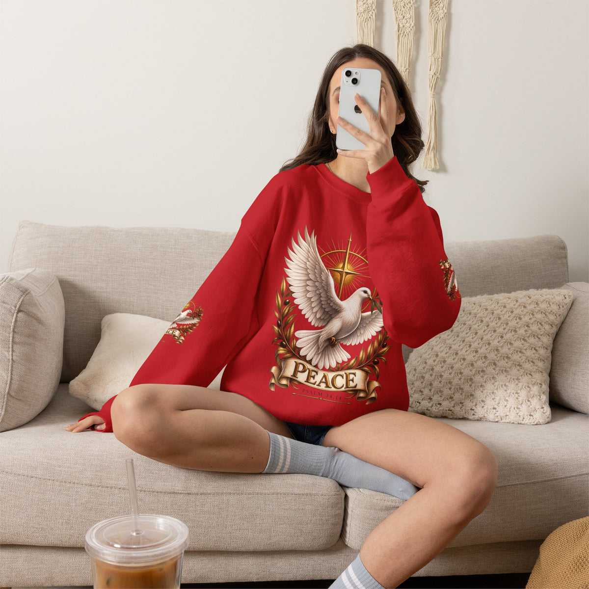 Peace Dove Crewneck Sweatshirt — Religious Christian Dove & Olive Branch Pullover