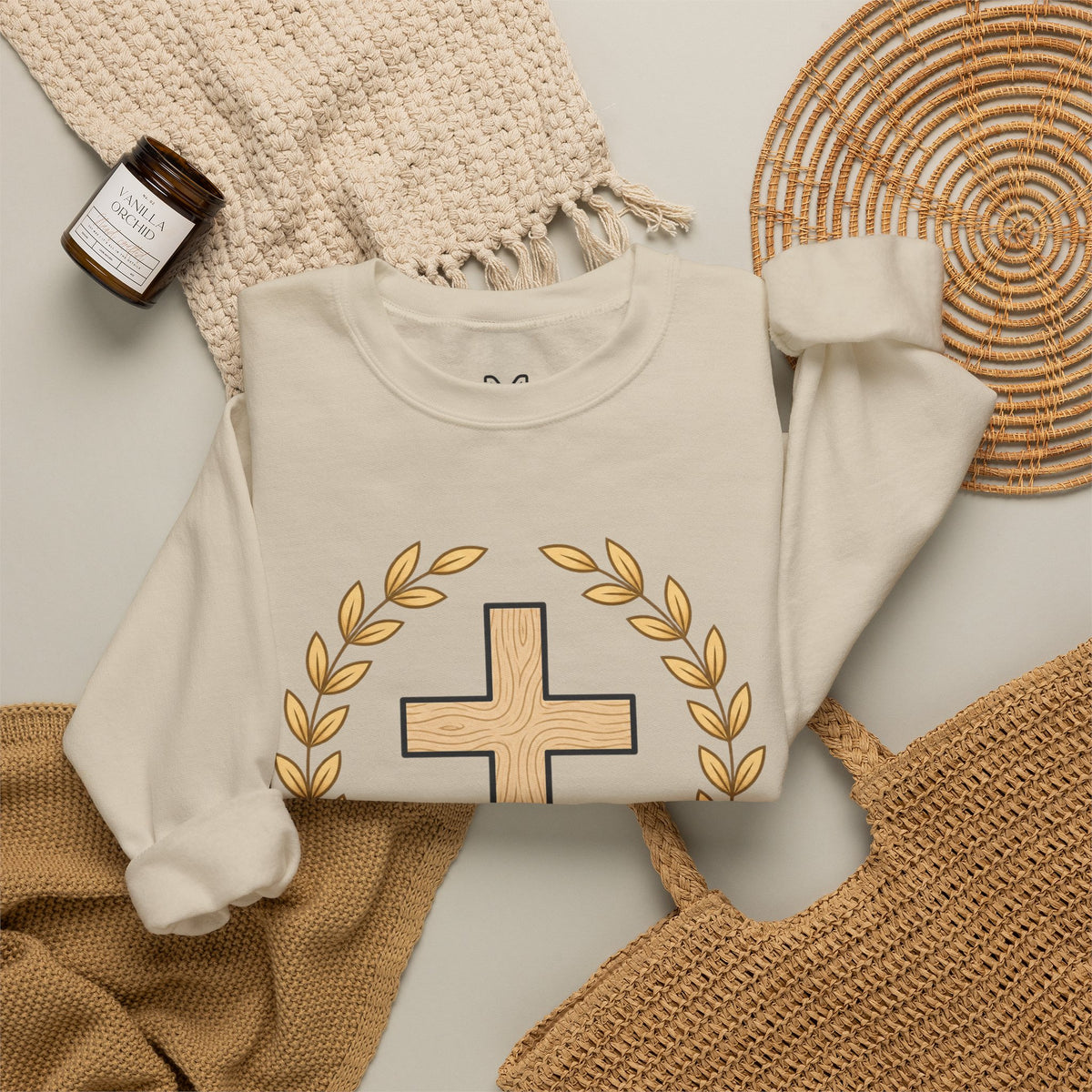 Christian Cross Crewneck Sweatshirt – "Christ Lives in Me" Religious Pullover