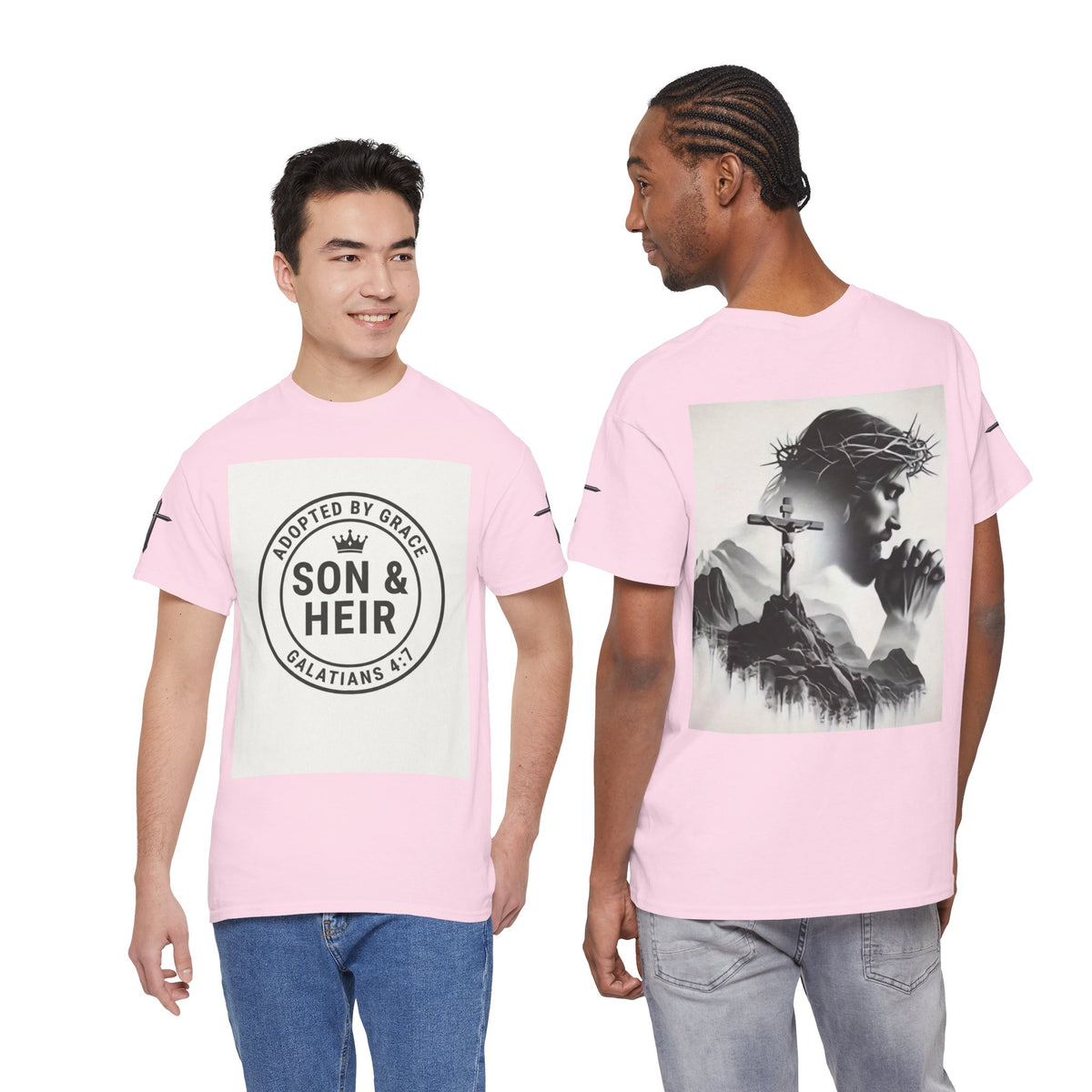 Christian Son & Heir T-Shirt — 'Adopted by Grace' Faith Tee with Jesus Prayer Design