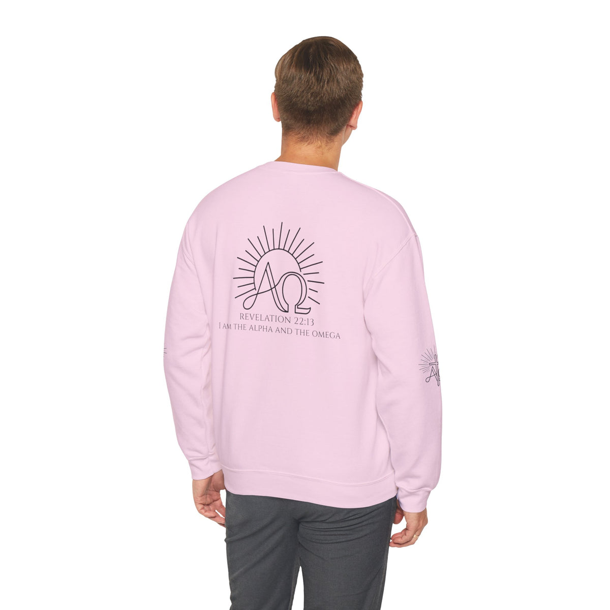 Alpha & Omega Crewneck Sweatshirt — Revelation 22:13 Christian Graphic Pullover