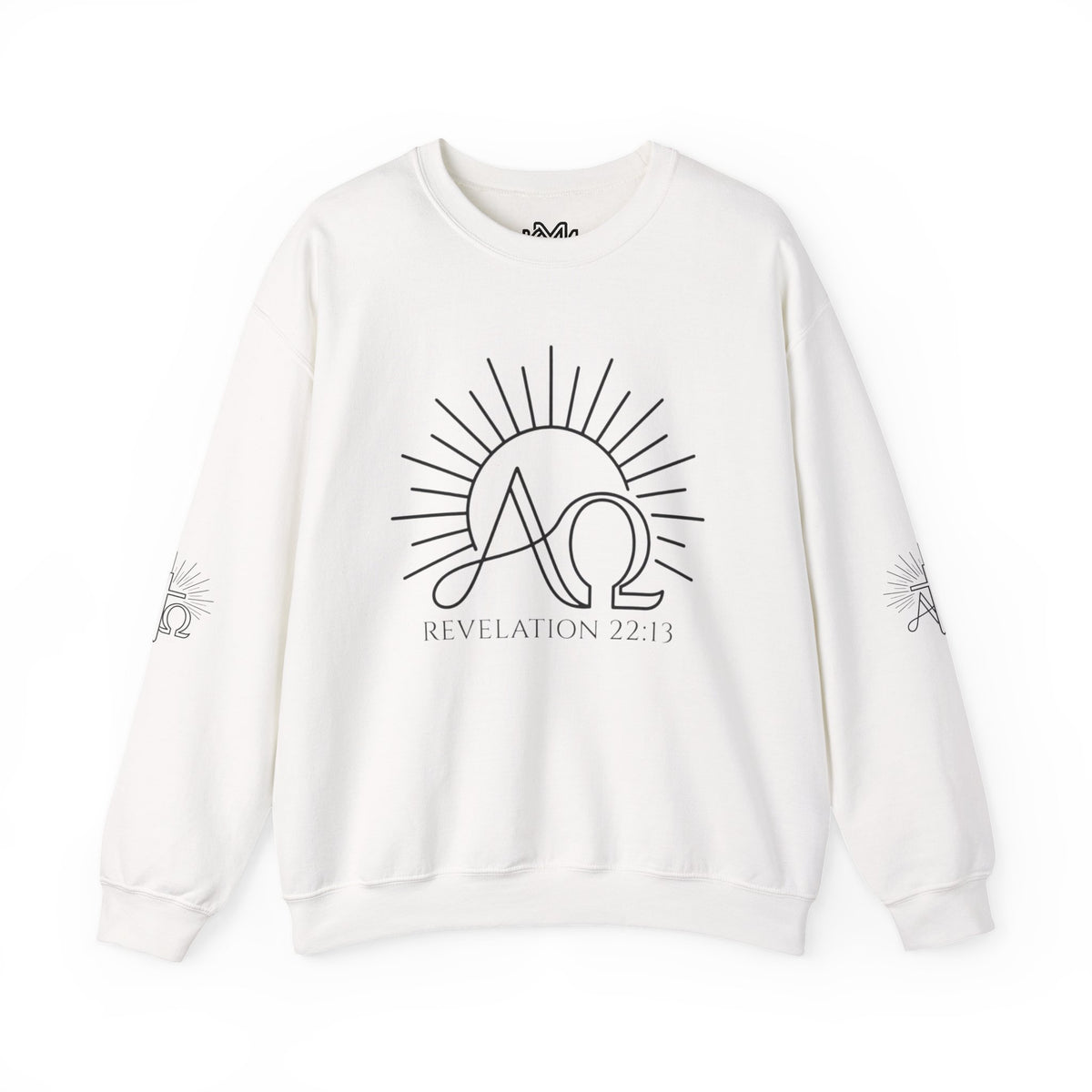 Alpha & Omega Crewneck Sweatshirt — Revelation 22:13 Christian Graphic Pullover