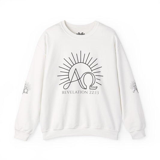 Alpha & Omega Crewneck Sweatshirt — Revelation 22:13 Christian Graphic Pullover