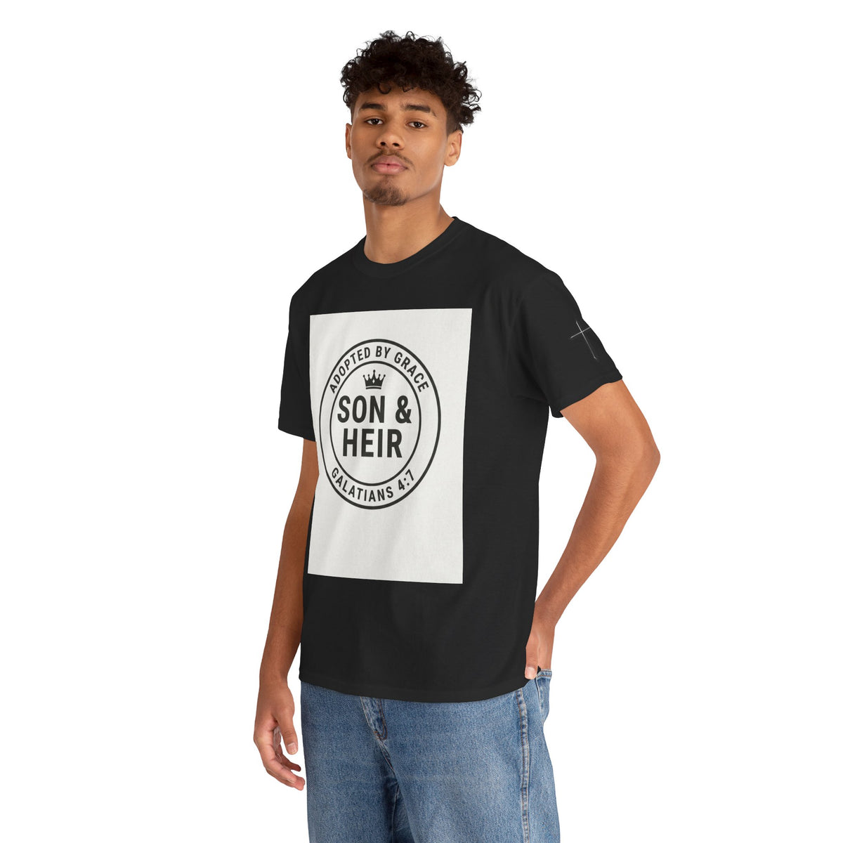Christian Son & Heir T-Shirt — 'Adopted by Grace' Faith Tee with Jesus Prayer Design