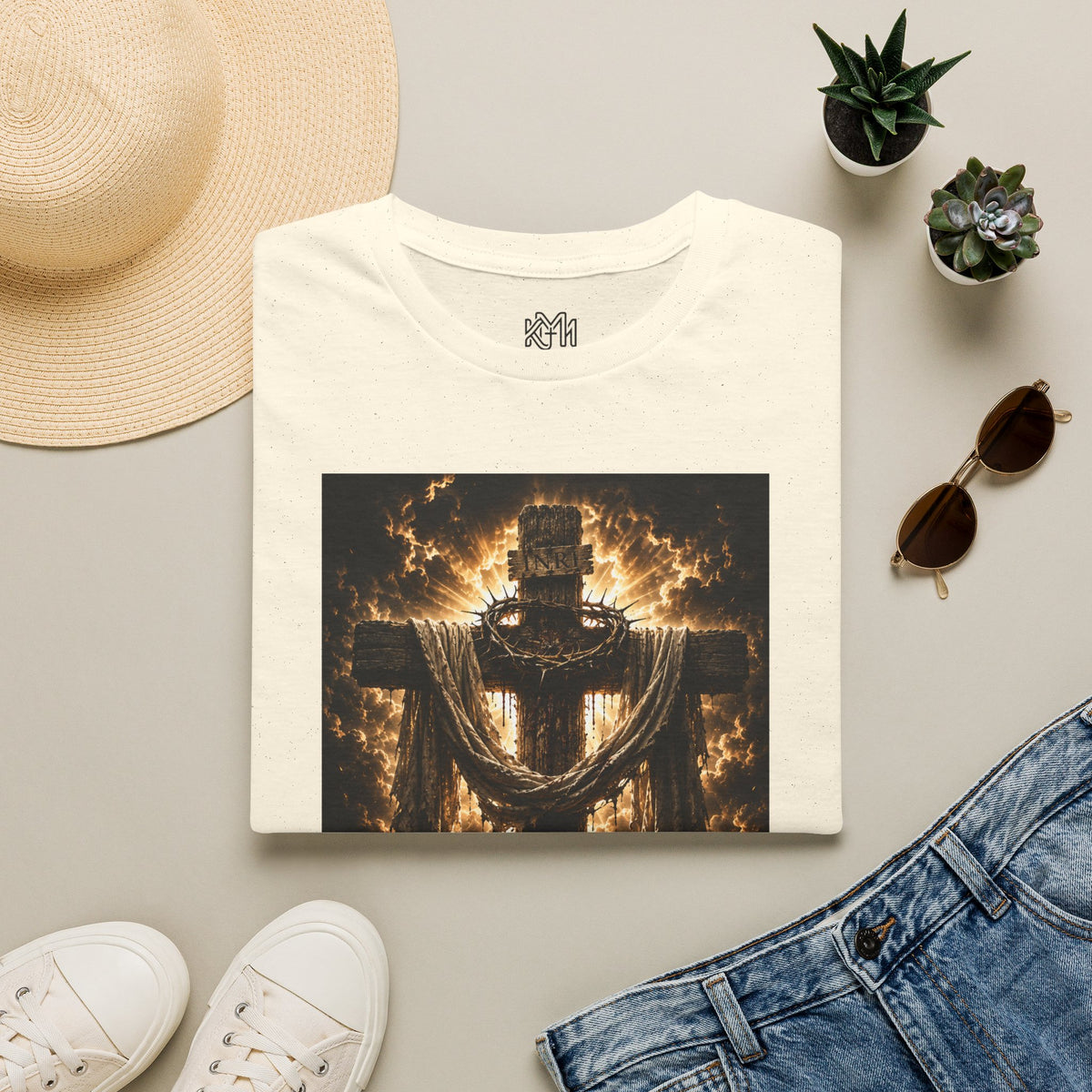 Fiery Cross Christian T-Shirt — Glowing Resurrection Design