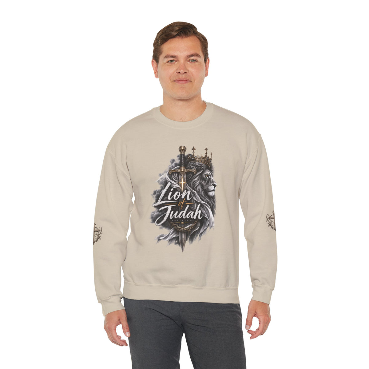 Lion of Judah Sweatshirt — Christian Lion Crewneck with Crown & Ichthys Back