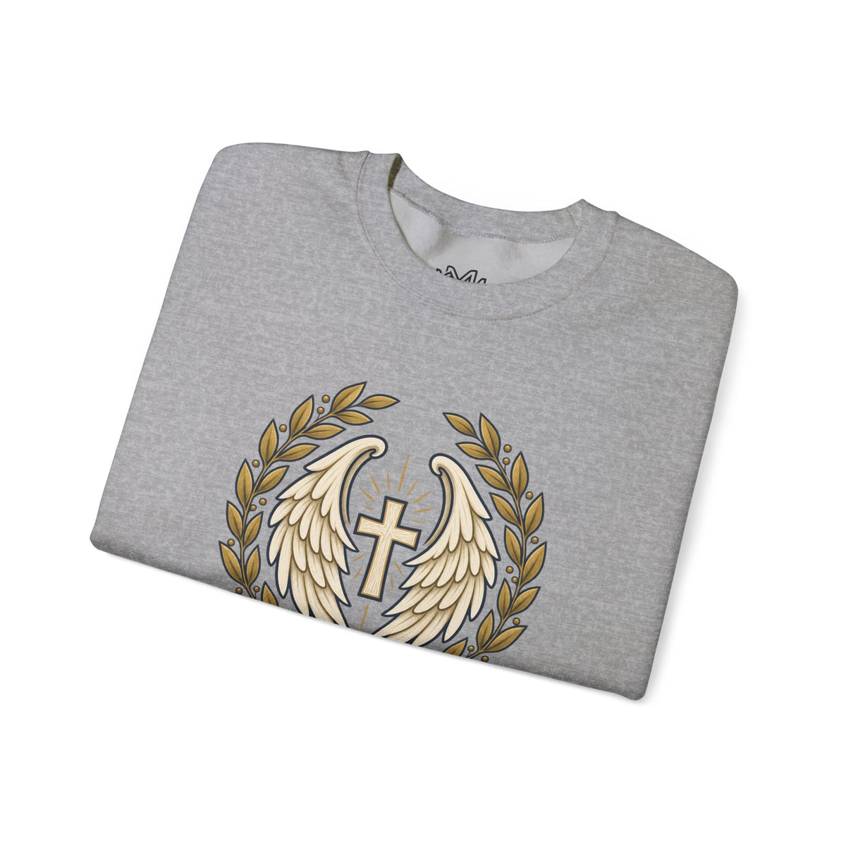Under His Wings Crewneck Sweatshirt — Christian Cross & Angel Wings Psalm Design