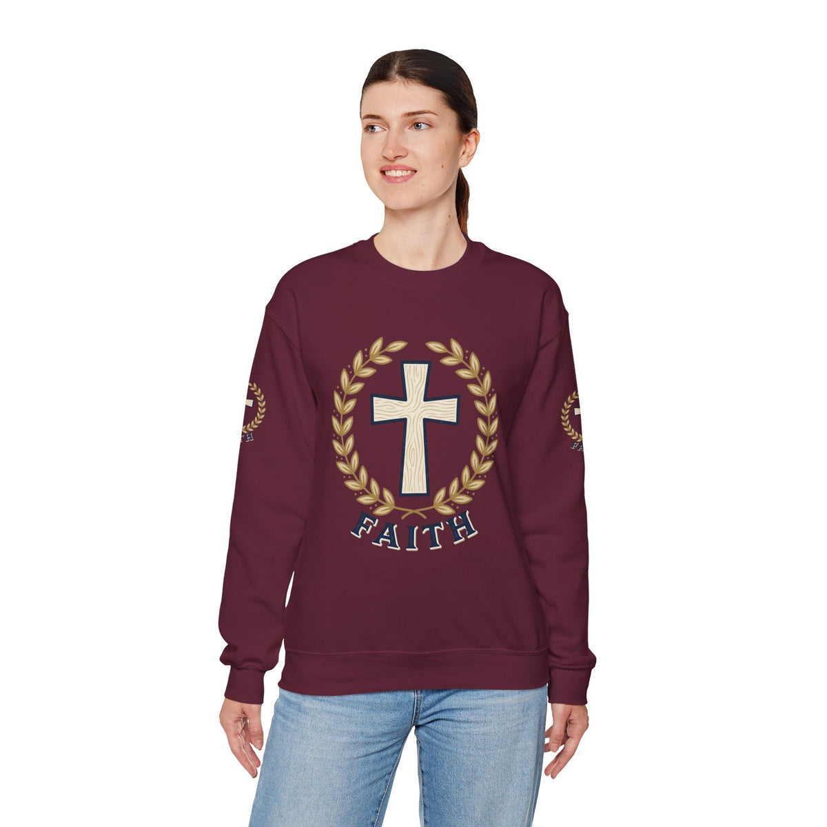 Faith Cross Crewneck Sweatshirt — Christian Psalm 27:1 Pullover