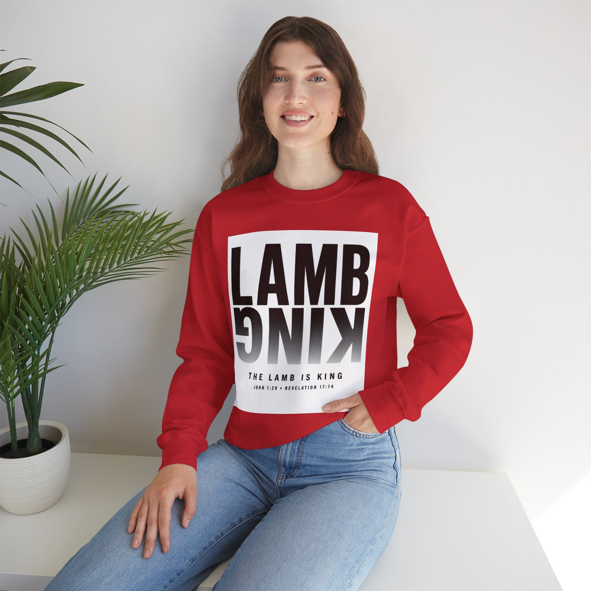 Lamb King Crewneck Sweatshirt — "The Lamb Is King" Christian Graphic Pullover