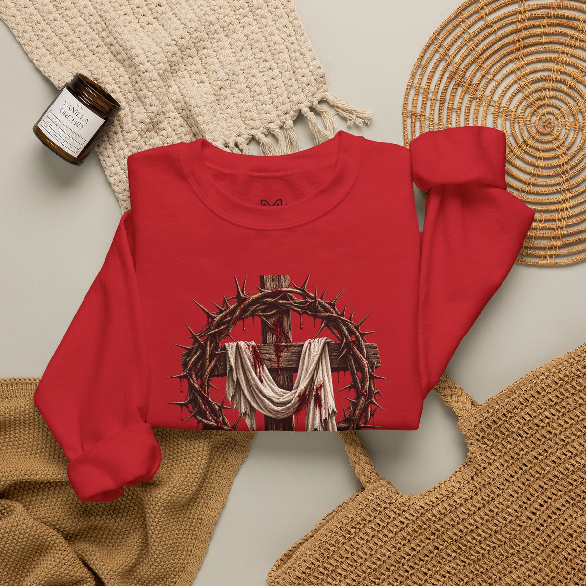 Redeemed Cross Sweatshirt — Christian Faith Crewneck (crown of thorns design)
