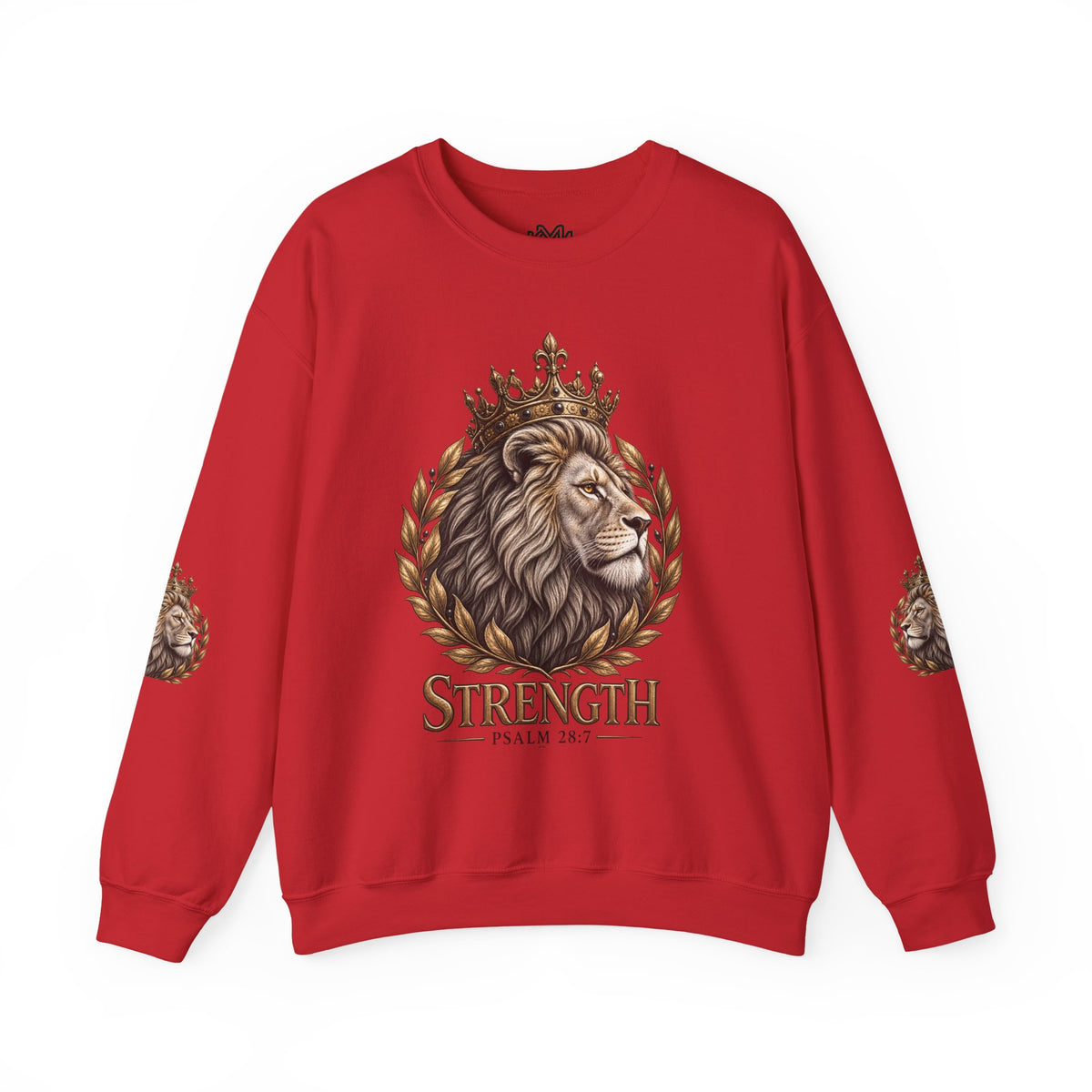 Strength Lion Crewneck Sweatshirt — Psalm 28:7 Inspirational Pullover