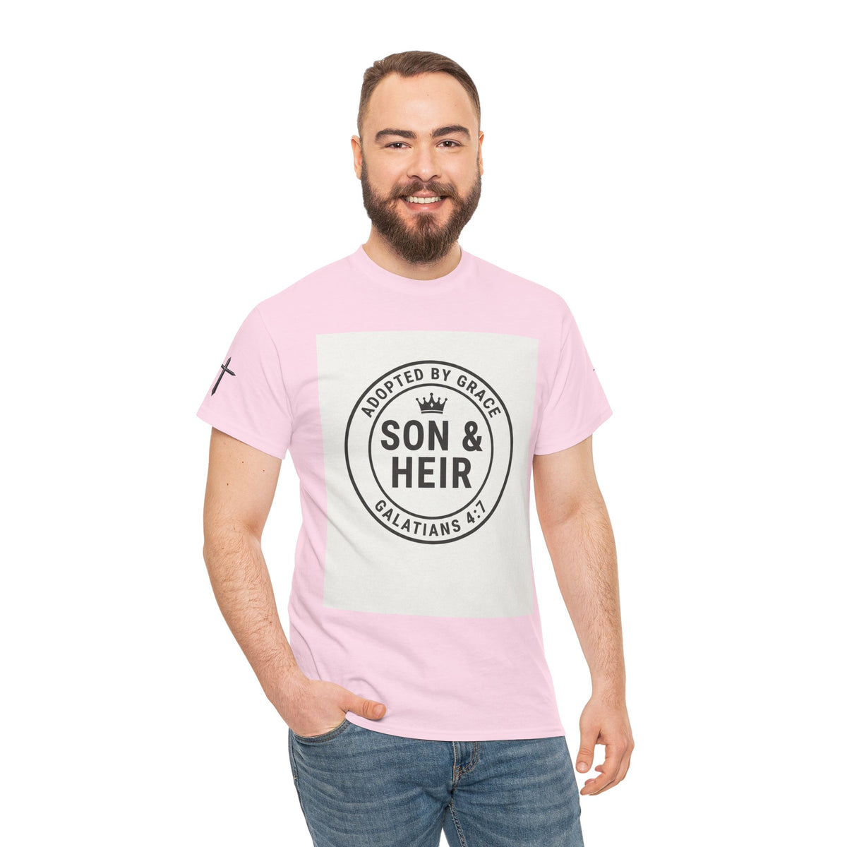 Christian Son & Heir T-Shirt — 'Adopted by Grace' Faith Tee with Jesus Prayer Design