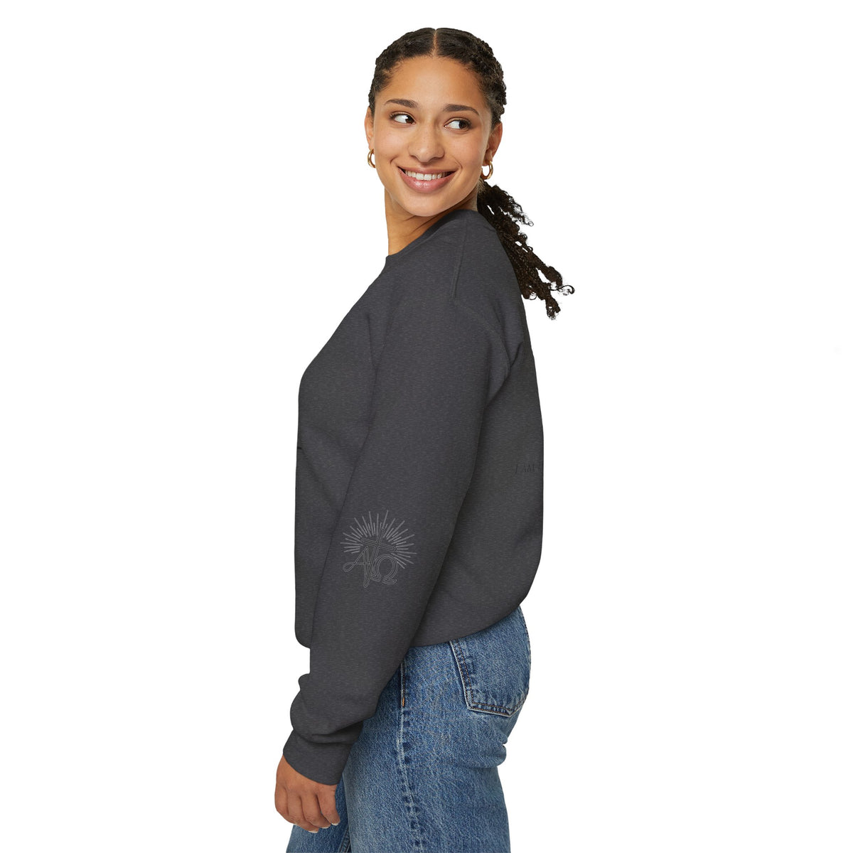 Alpha & Omega Crewneck Sweatshirt — Revelation 22:13 Christian Graphic Pullover
