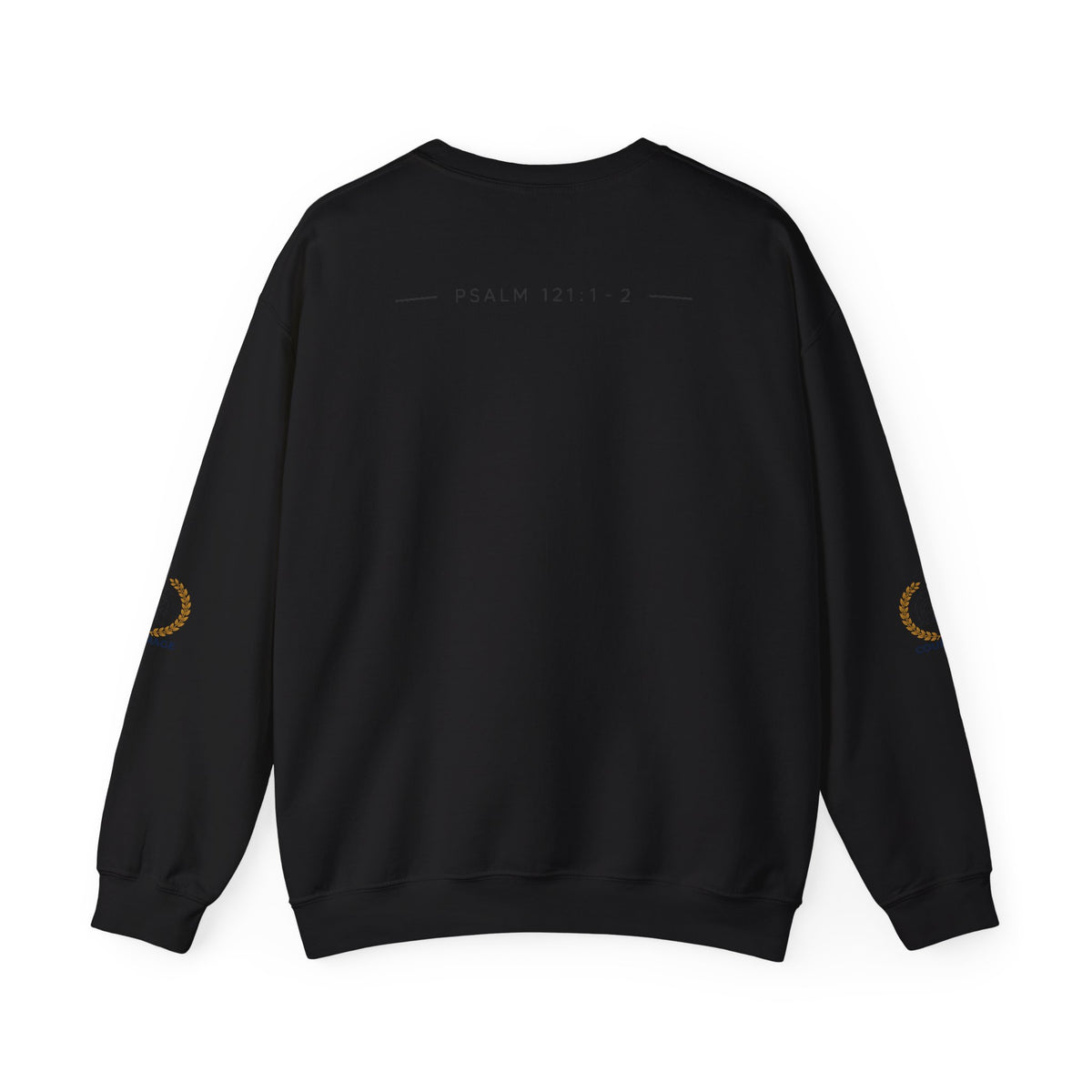 Courage Spartan Helmet Crewneck Sweatshirt — "Courage" with Laurel & Psalm 121:1-2