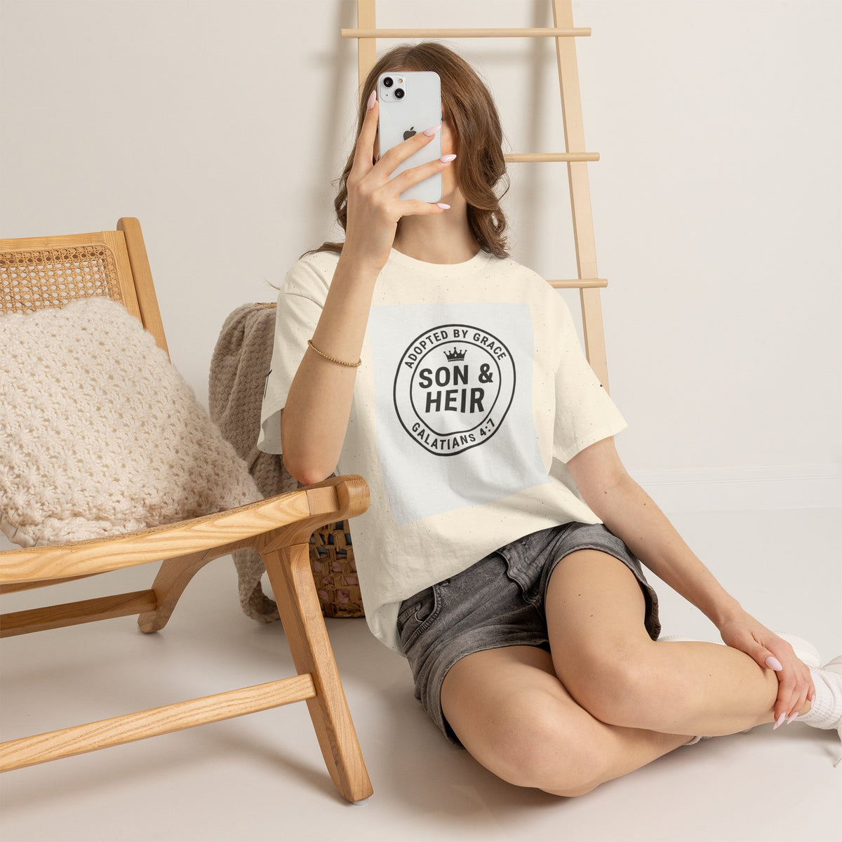 Christian Son & Heir T-Shirt — 'Adopted by Grace' Faith Tee with Jesus Prayer Design