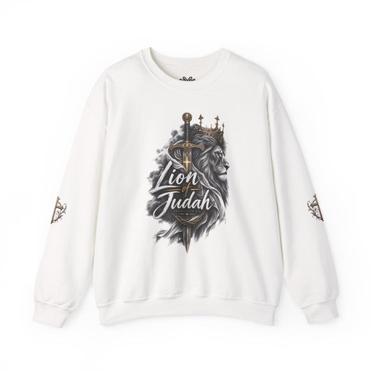 Lion of Judah Sweatshirt — Christian Lion Crewneck with Crown & Ichthys Back