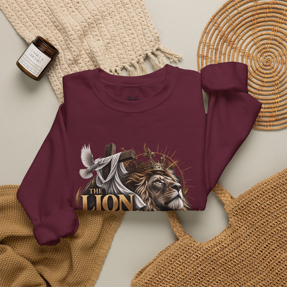 Lion and Lamb Crewneck Sweatshirt — "The Lion and the Lamb" Christian Graphic Pullover