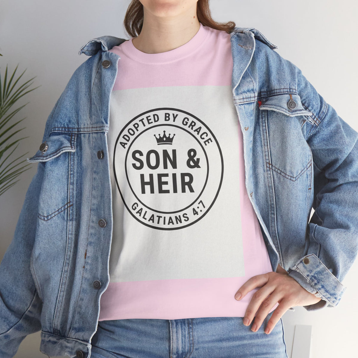 Christian Son & Heir T-Shirt — 'Adopted by Grace' Faith Tee with Jesus Prayer Design