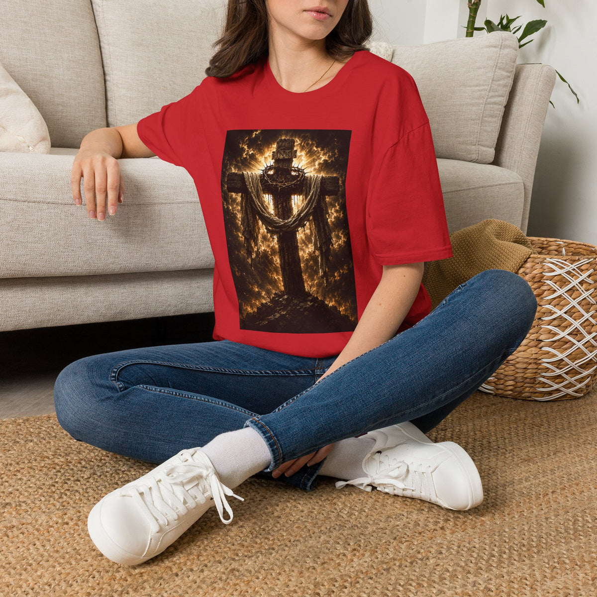 Fiery Cross Christian T-Shirt — Glowing Resurrection Design