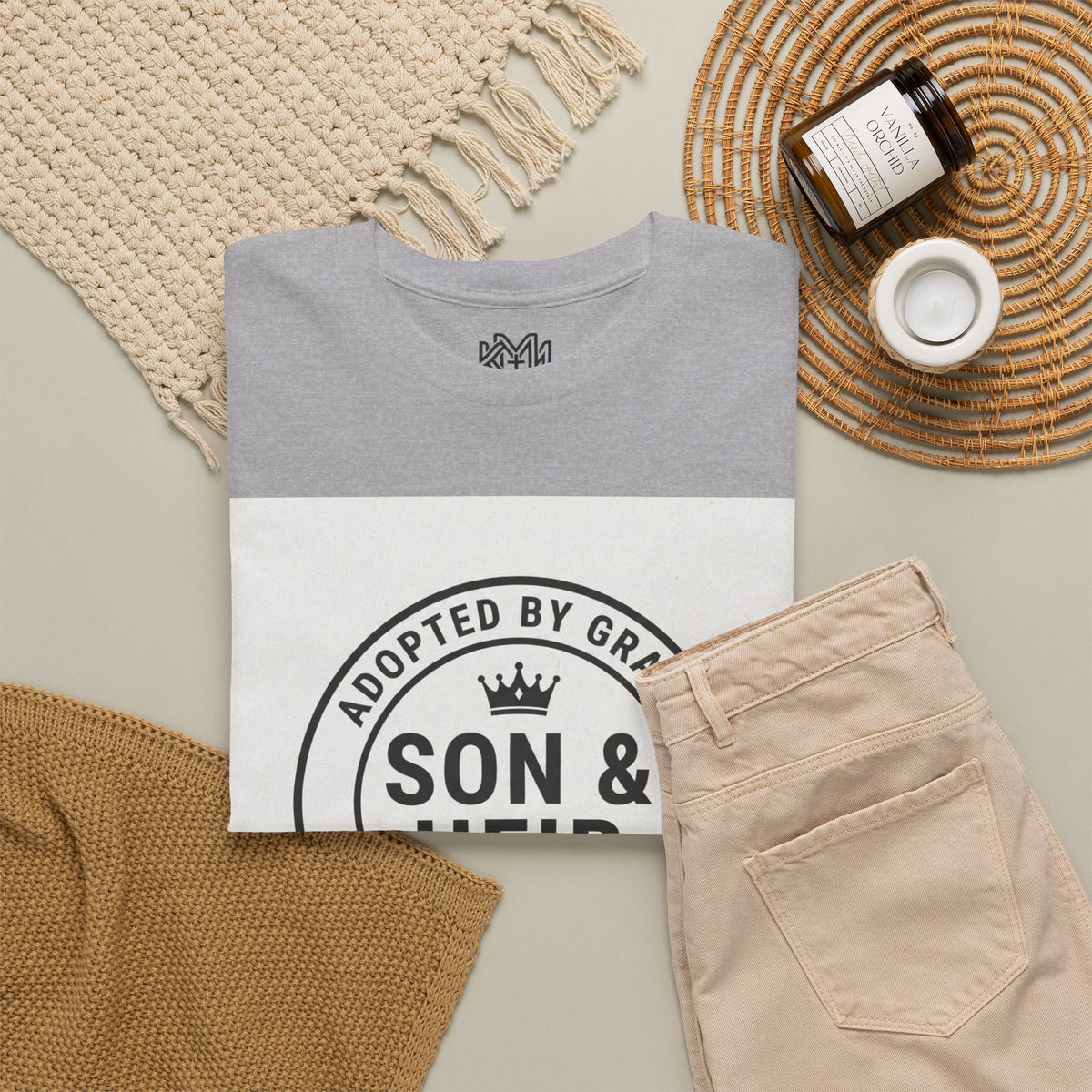 Christian Son & Heir T-Shirt — 'Adopted by Grace' Faith Tee with Jesus Prayer Design