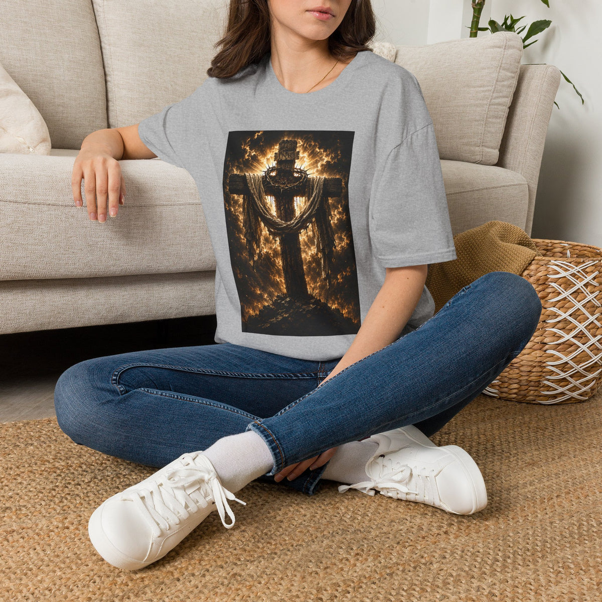 Fiery Cross Christian T-Shirt — Glowing Resurrection Design