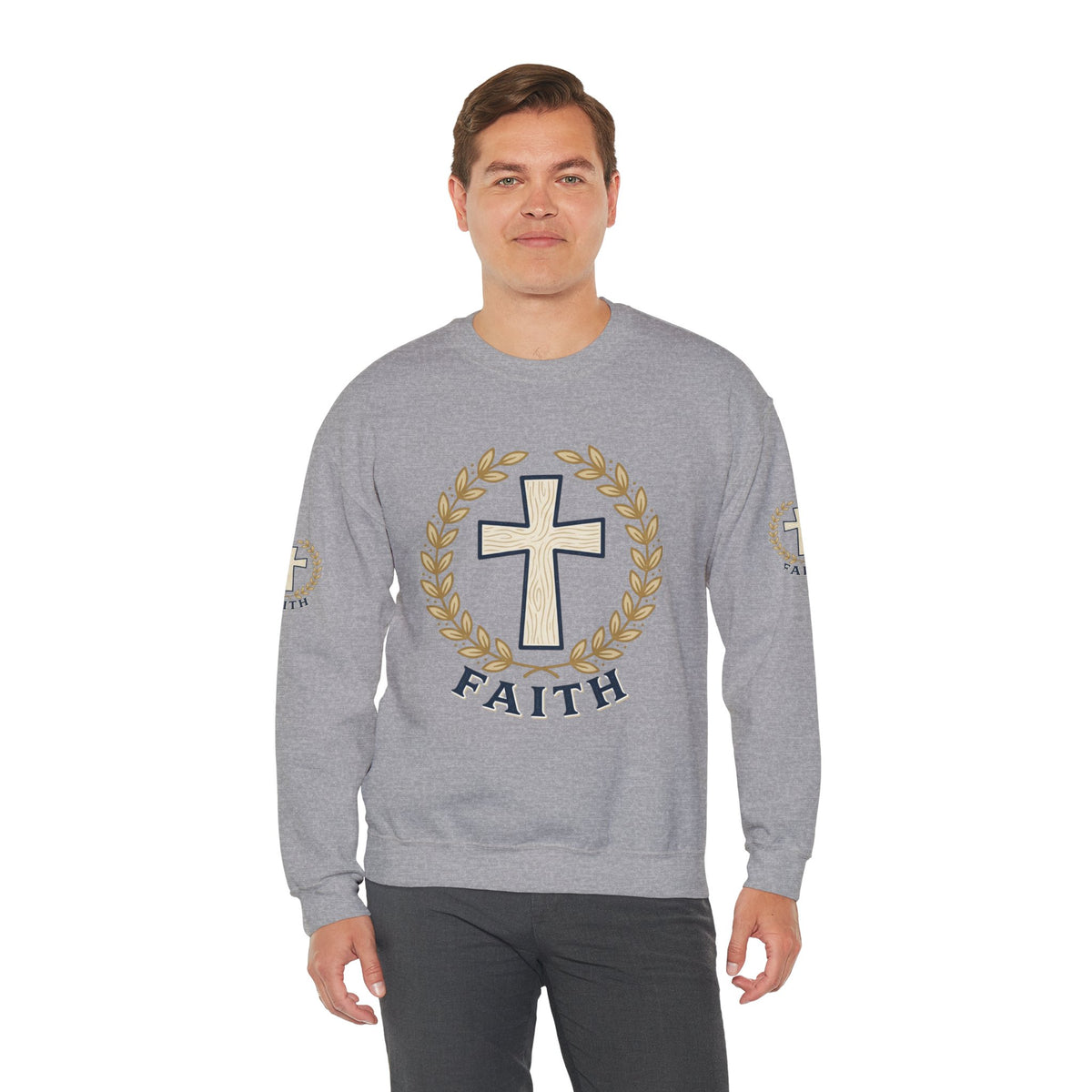 Faith Cross Crewneck Sweatshirt — Christian Psalm 27:1 Pullover