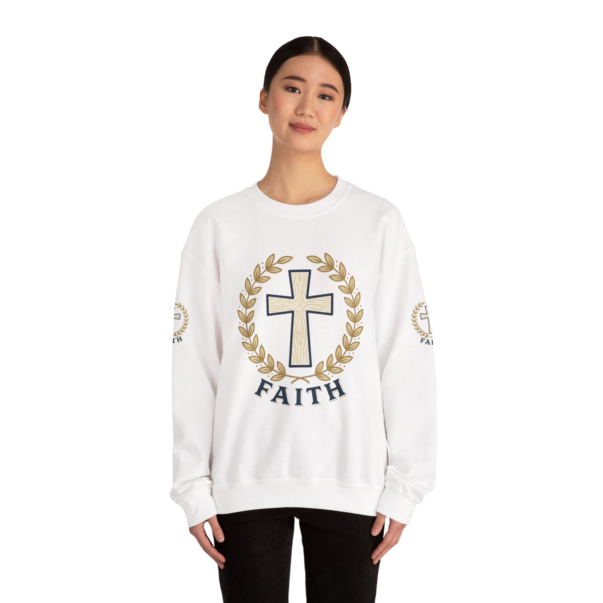 Faith Cross Crewneck Sweatshirt — Christian Psalm 27:1 Pullover