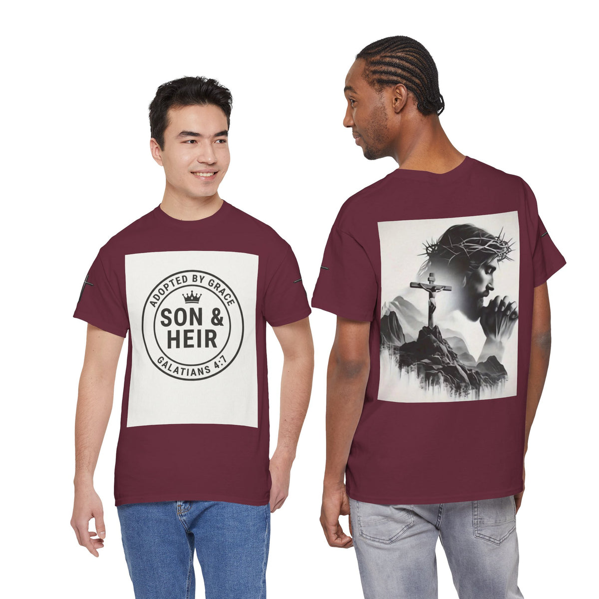 Christian Son & Heir T-Shirt — 'Adopted by Grace' Faith Tee with Jesus Prayer Design