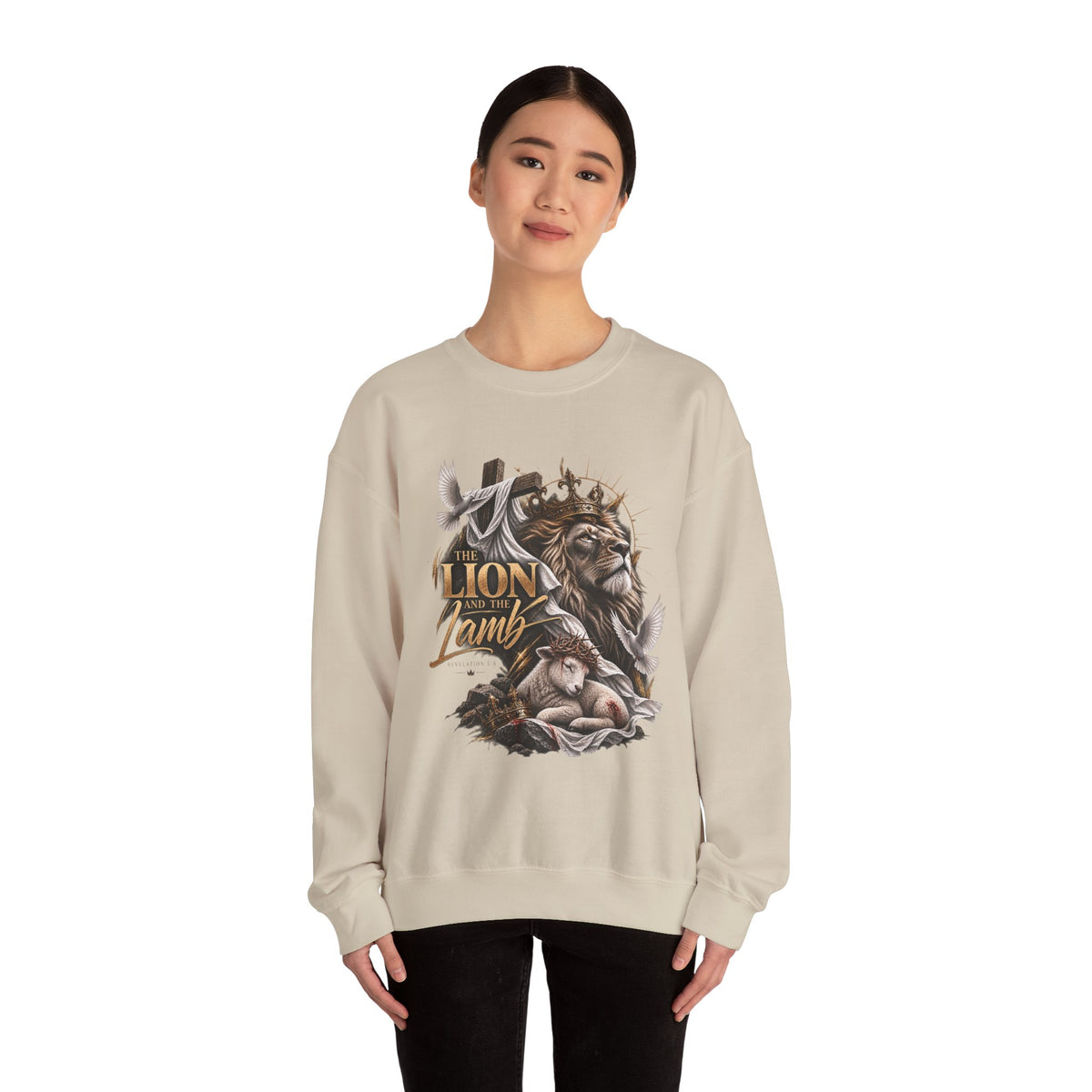 Lion and Lamb Crewneck Sweatshirt — "The Lion and the Lamb" Christian Graphic Pullover