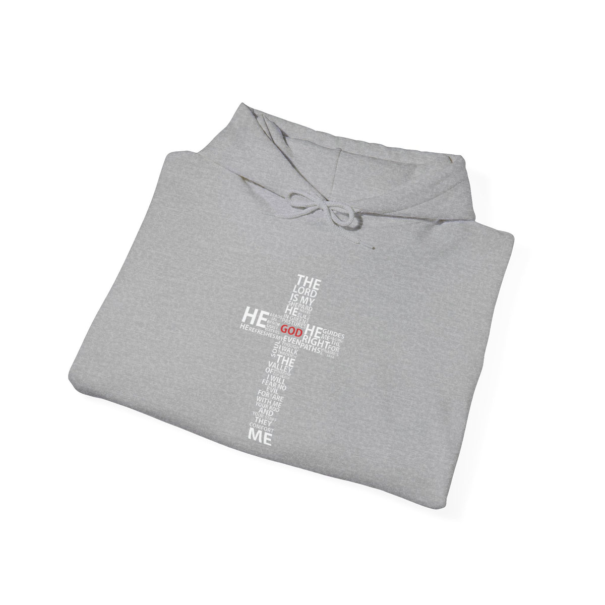 Christian Cross Hoodie - "He Renewed Me" Word Cloud Faith Sweatshirt