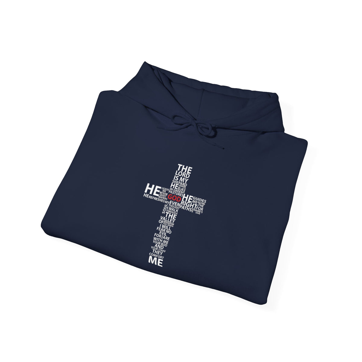 Christian Cross Hoodie - "He Renewed Me" Word Cloud Faith Sweatshirt