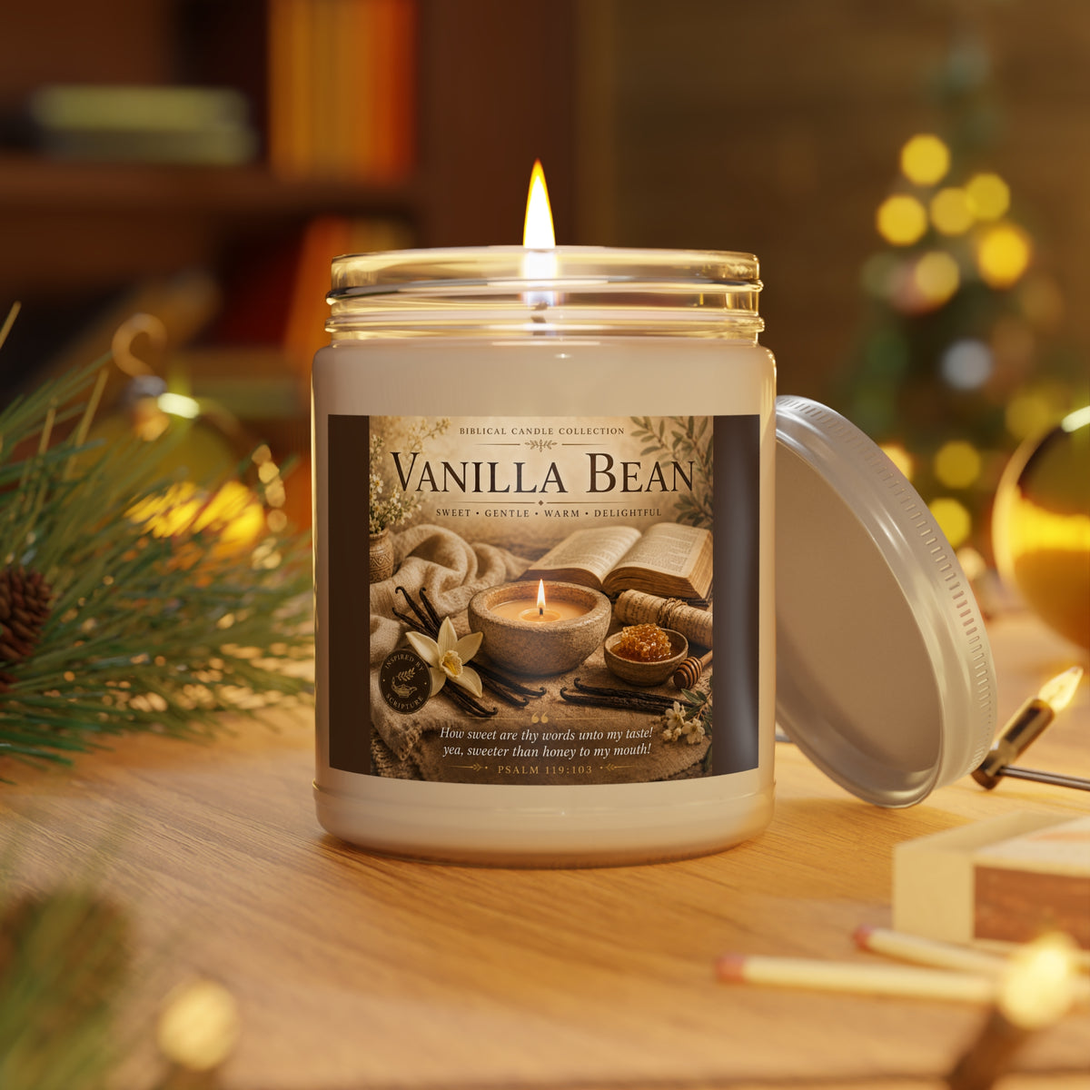 Vanilla Bean Scented Soy Candle — 9oz Jar with White Lid