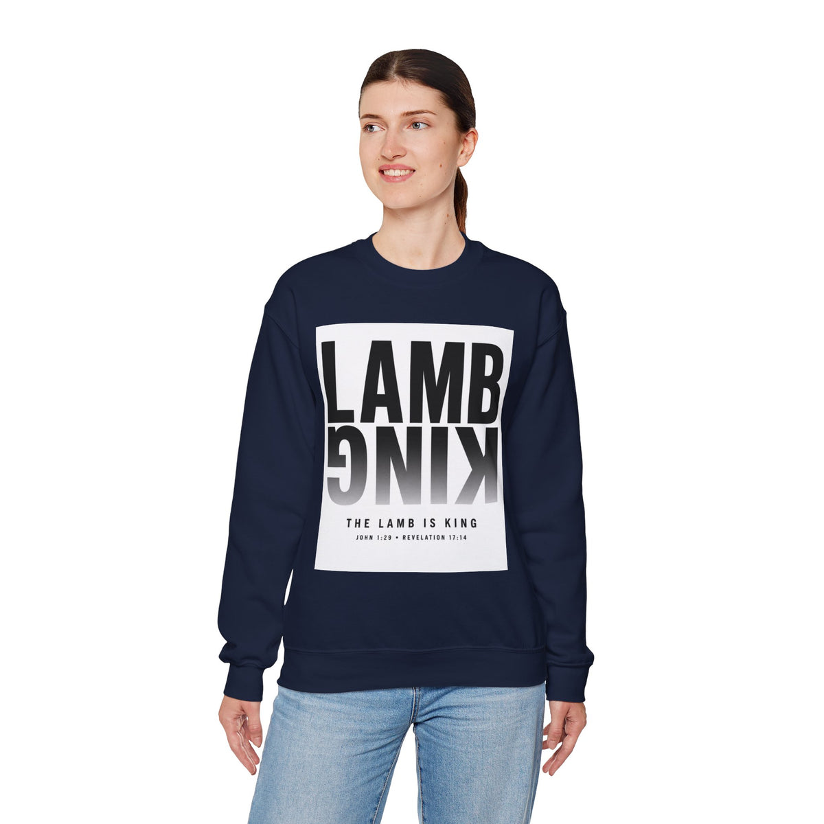 Lamb King Crewneck Sweatshirt — "The Lamb Is King" Christian Graphic Pullover