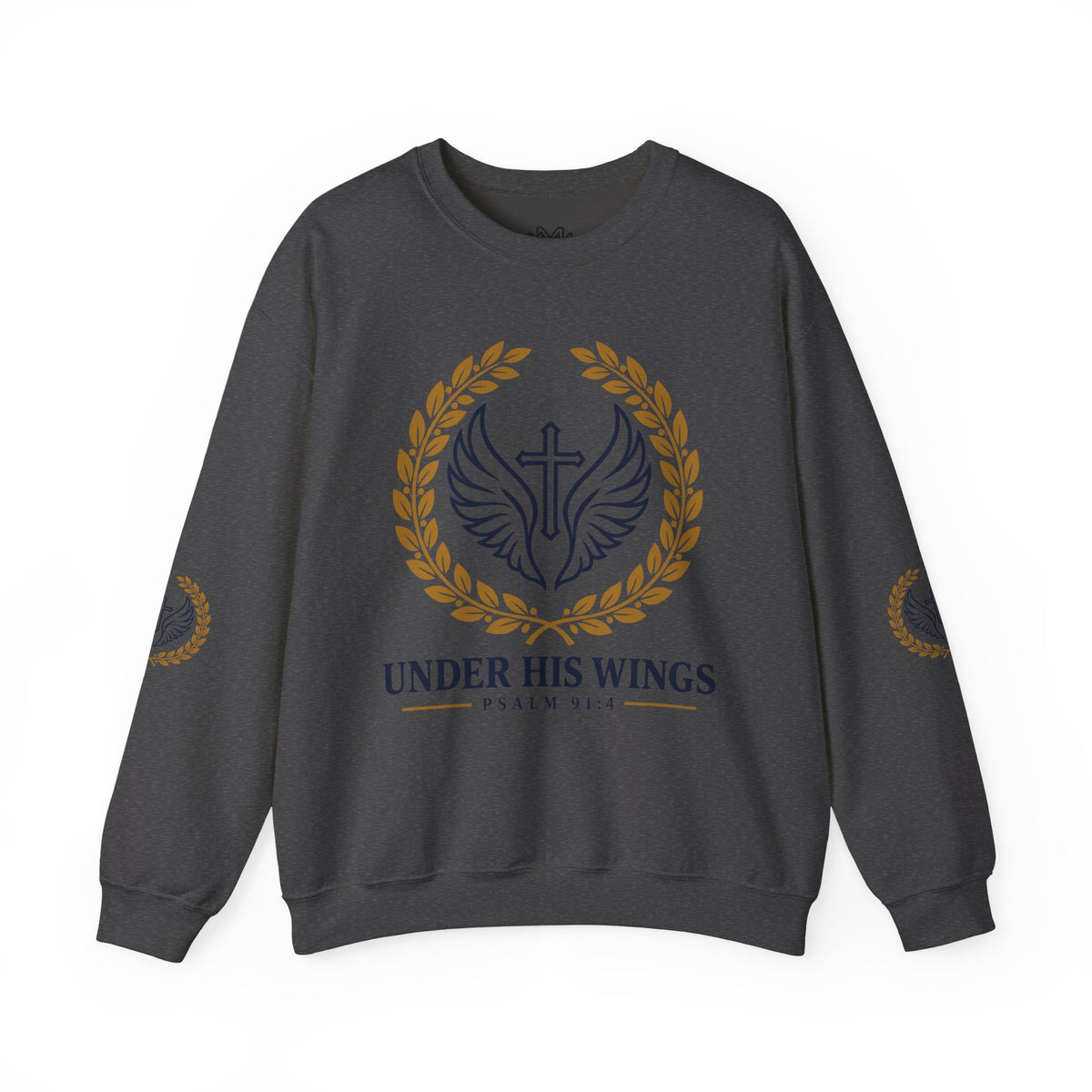 Religious Crewneck Sweatshirt – “Under His Wings” Psalm 91:4 Christian Pullover