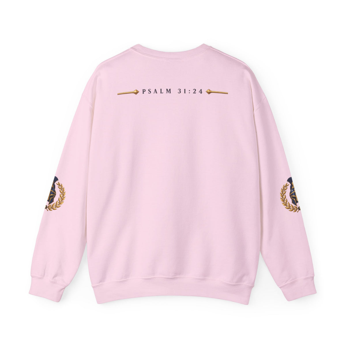 Crewneck Sweatshirt — "Be Strong and Take Heart" Psalm 31:24 Spartan Helmet Design