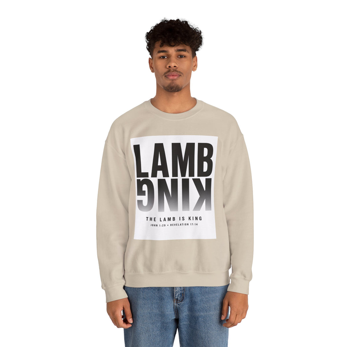 Lamb King Crewneck Sweatshirt — "The Lamb Is King" Christian Graphic Pullover