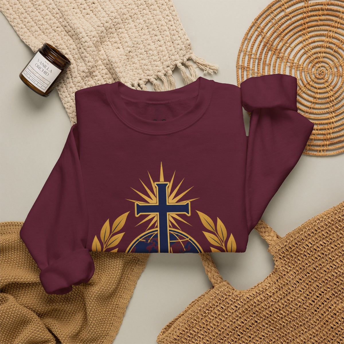 Great Commission Crewneck Sweatshirt — Christian Cross Globe Design