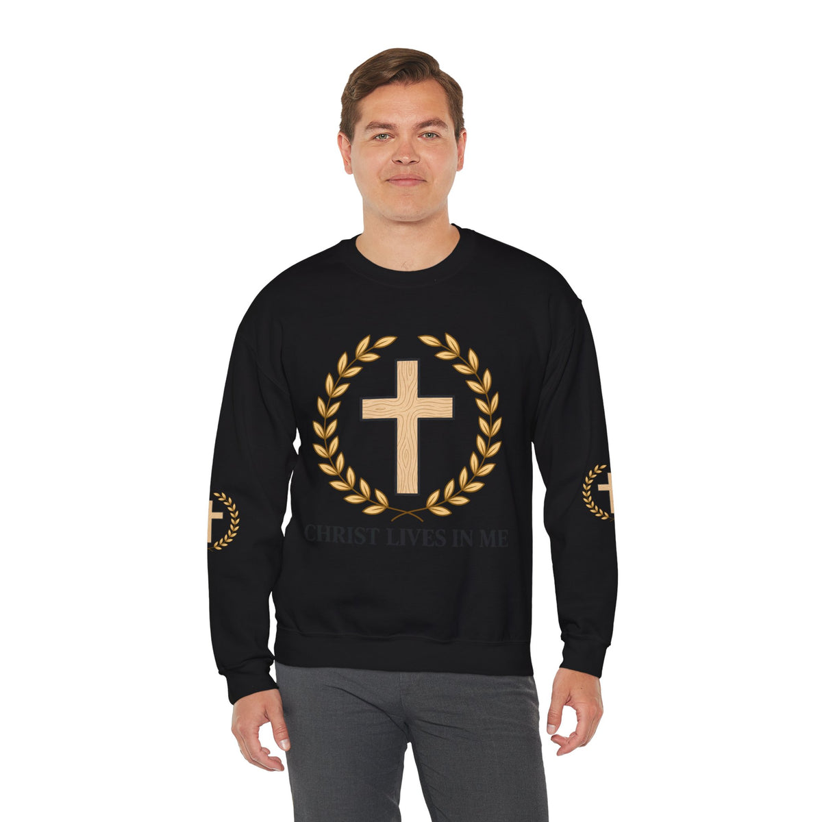 Christian Cross Crewneck Sweatshirt – "Christ Lives in Me" Religious Pullover