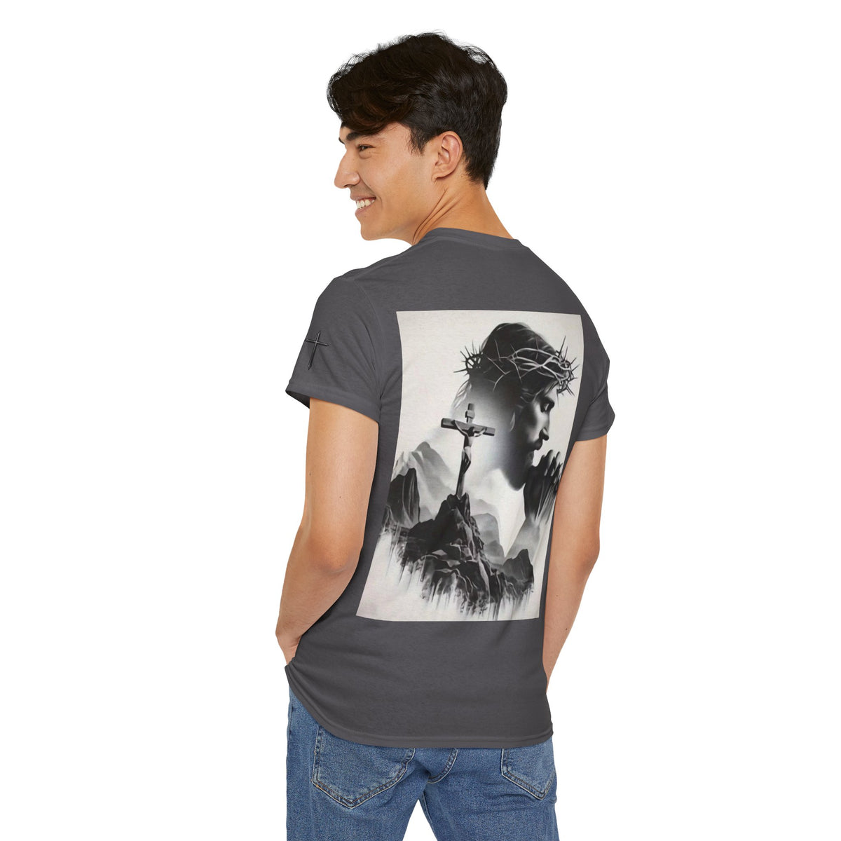 Christian Son & Heir T-Shirt — 'Adopted by Grace' Faith Tee with Jesus Prayer Design