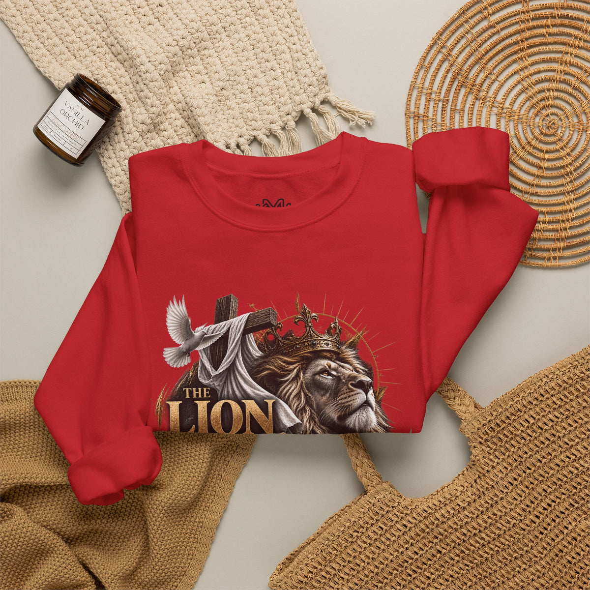 Lion and Lamb Crewneck Sweatshirt — "The Lion and the Lamb" Christian Graphic Pullover
