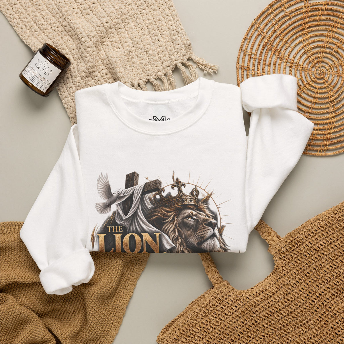 Lion and Lamb Crewneck Sweatshirt — "The Lion and the Lamb" Christian Graphic Pullover